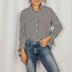 Striped Button Down Blouse - Charcoal